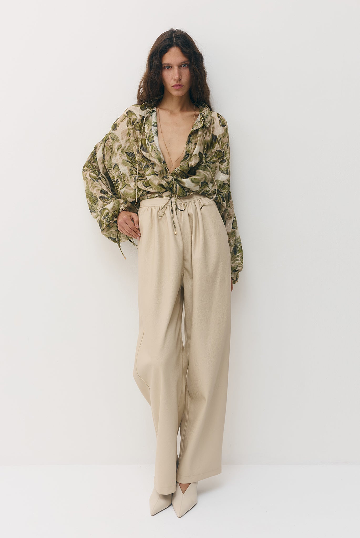 SABINA MUSAYEV - silk_blend_printed_chiffon_golden_olive_fw_26_27