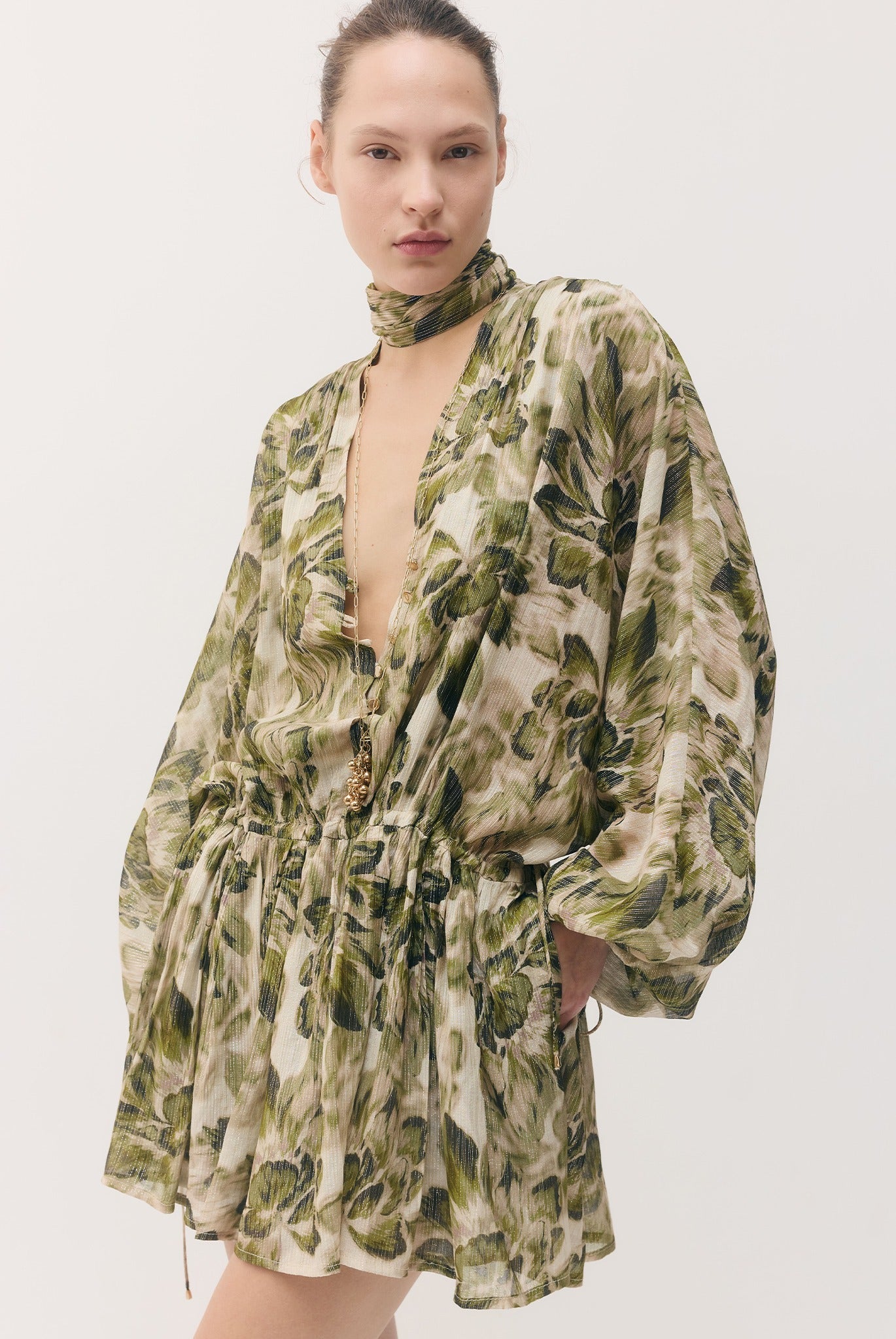 SABINA MUSAYEV - silk_blend_printed_chiffon_golden_olive_fw_26_27