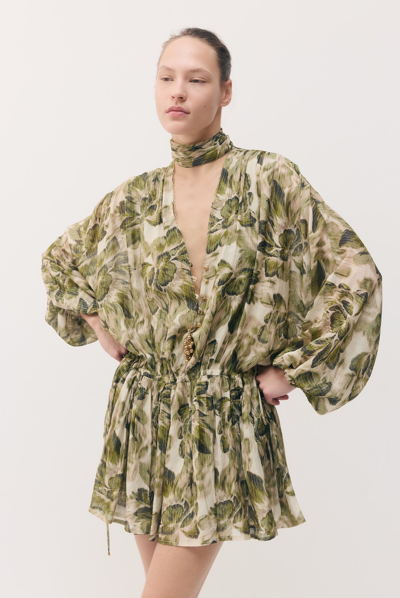SABINA MUSAYEV - silk_blend_printed_chiffon_golden_olive_fw_26_27