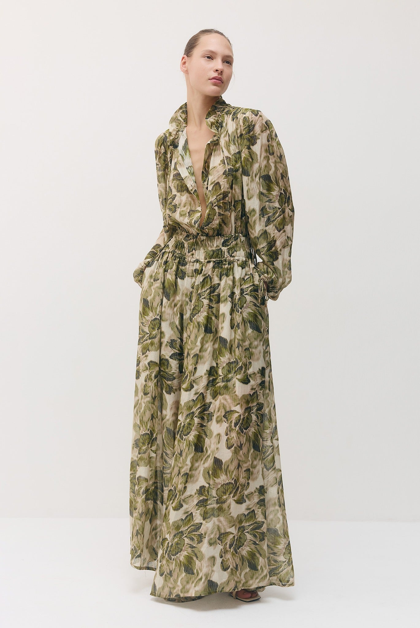 SABINA MUSAYEV - silk_blend_printed_chiffon_golden_olive_fw_26_27