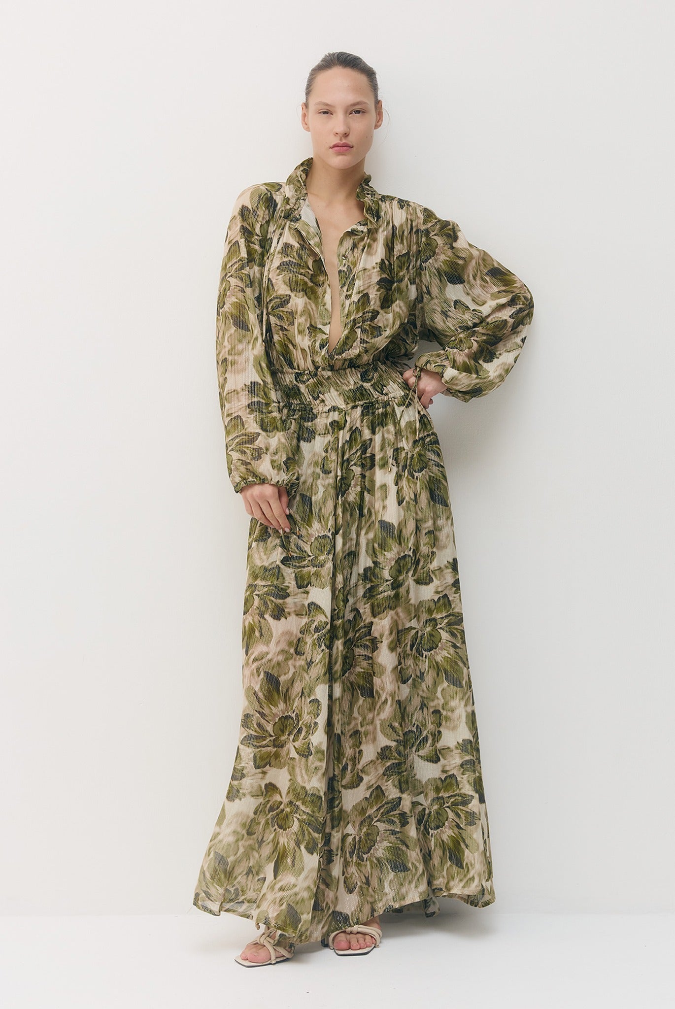 SABINA MUSAYEV - silk_blend_printed_chiffon_golden_olive_fw_26_27