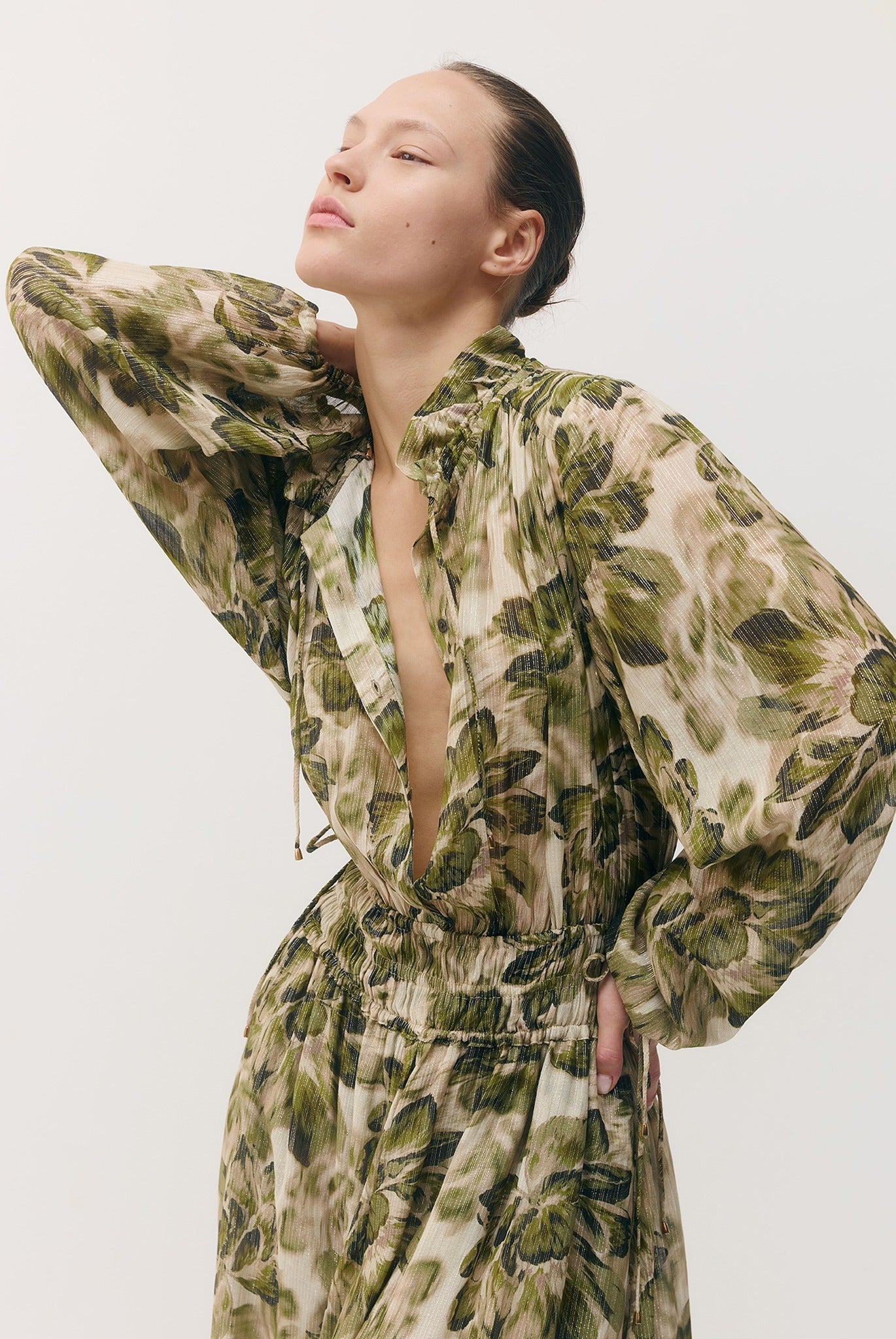 SABINA MUSAYEV - silk_blend_printed_chiffon_golden_olive_fw_26_27