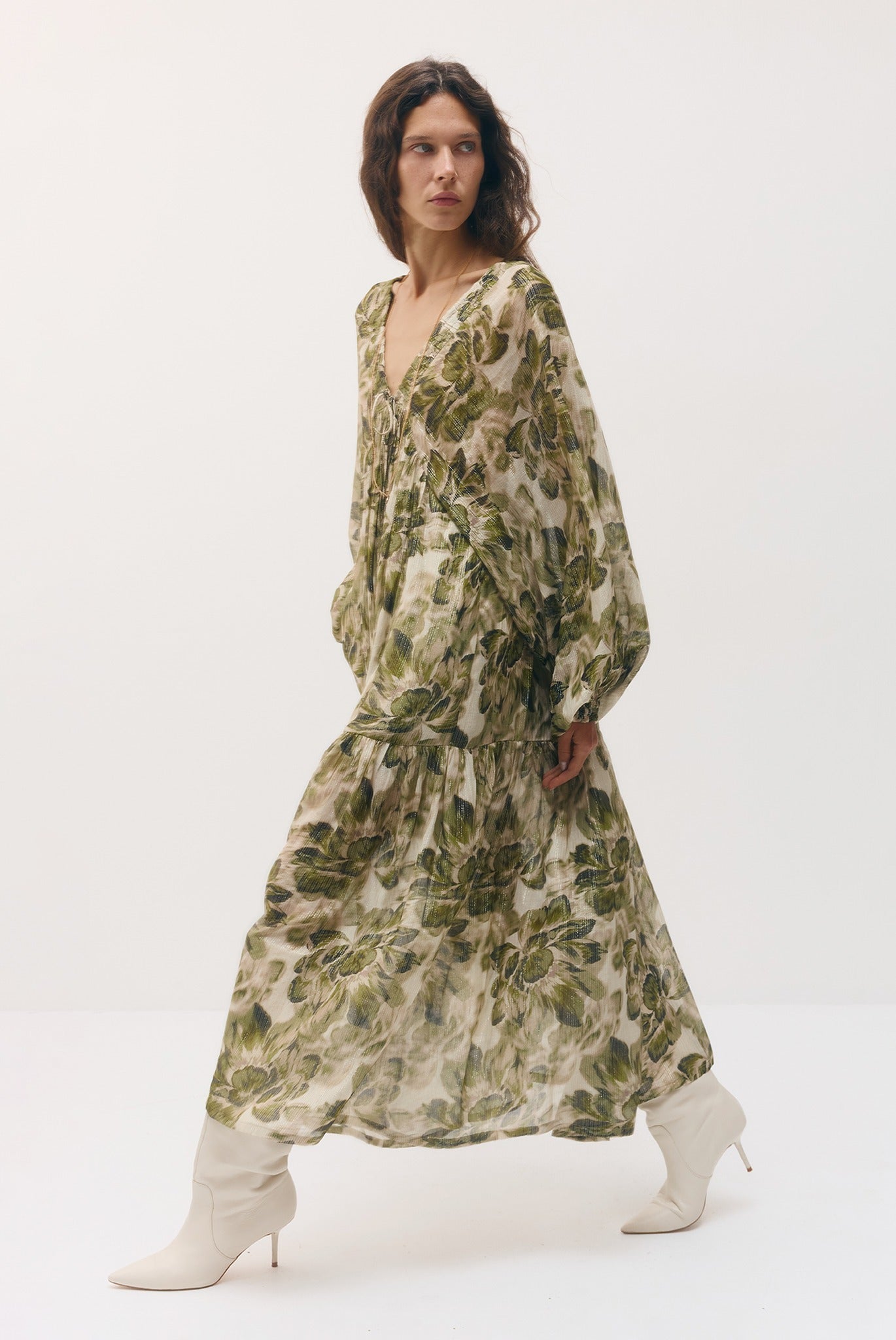 SABINA MUSAYEV - silk_blend_printed_chiffon_golden_olive_fw_26_27