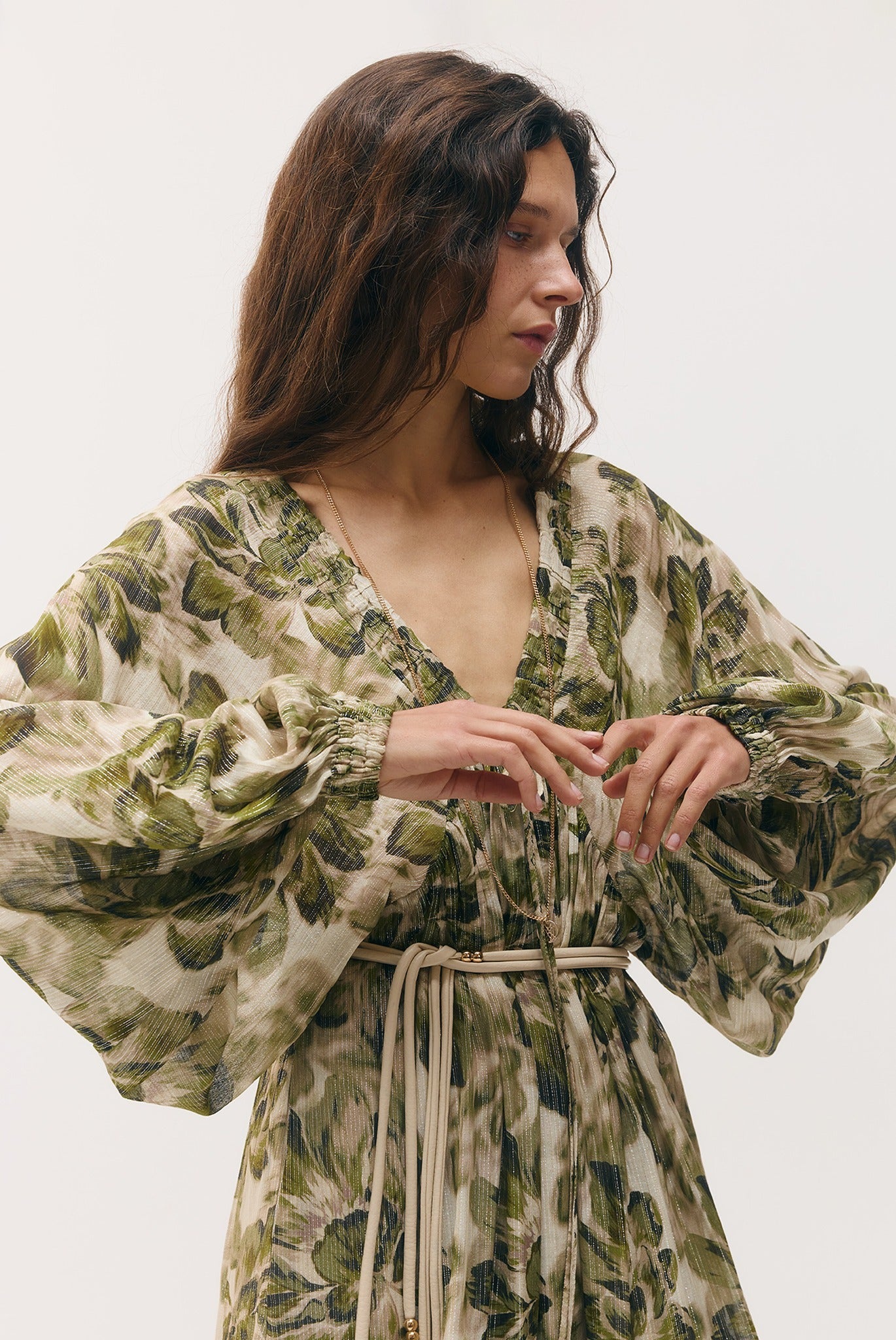 SABINA MUSAYEV - silk_blend_printed_chiffon_golden_olive_fw_26_27