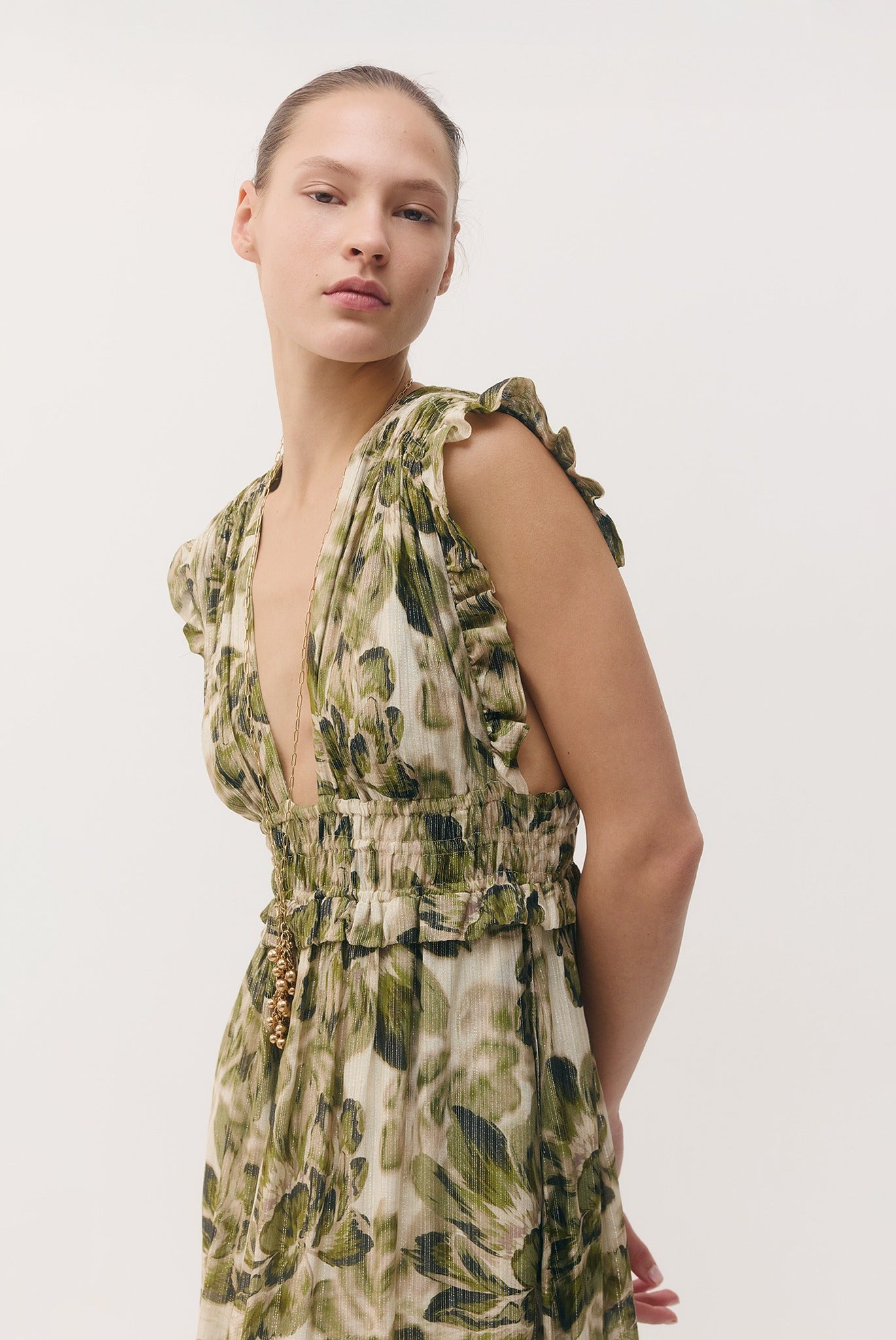 SABINA MUSAYEV - silk_blend_printed_chiffon_golden_olive_fw_26_27