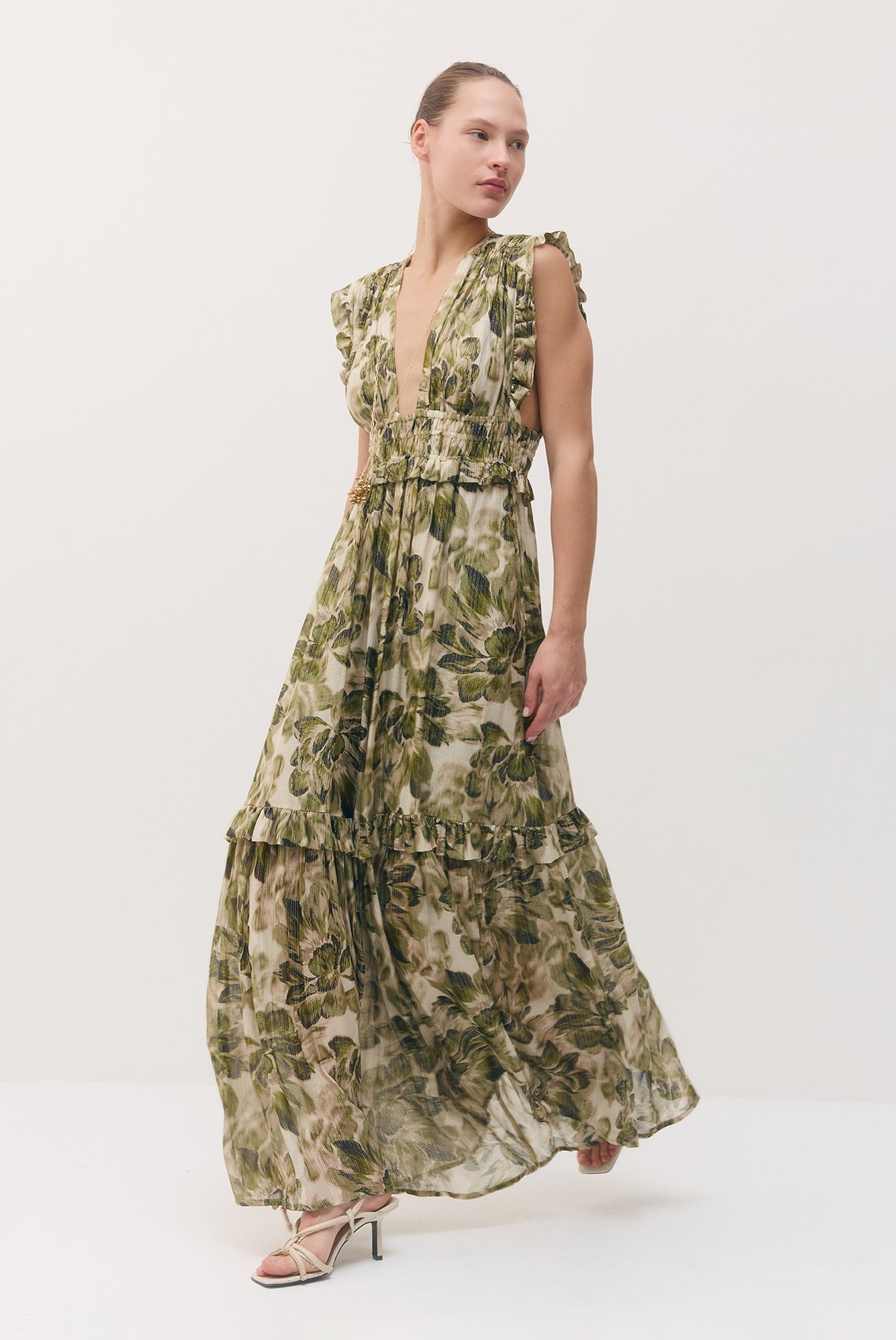 SABINA MUSAYEV - silk_blend_printed_chiffon_golden_olive_fw_26_27