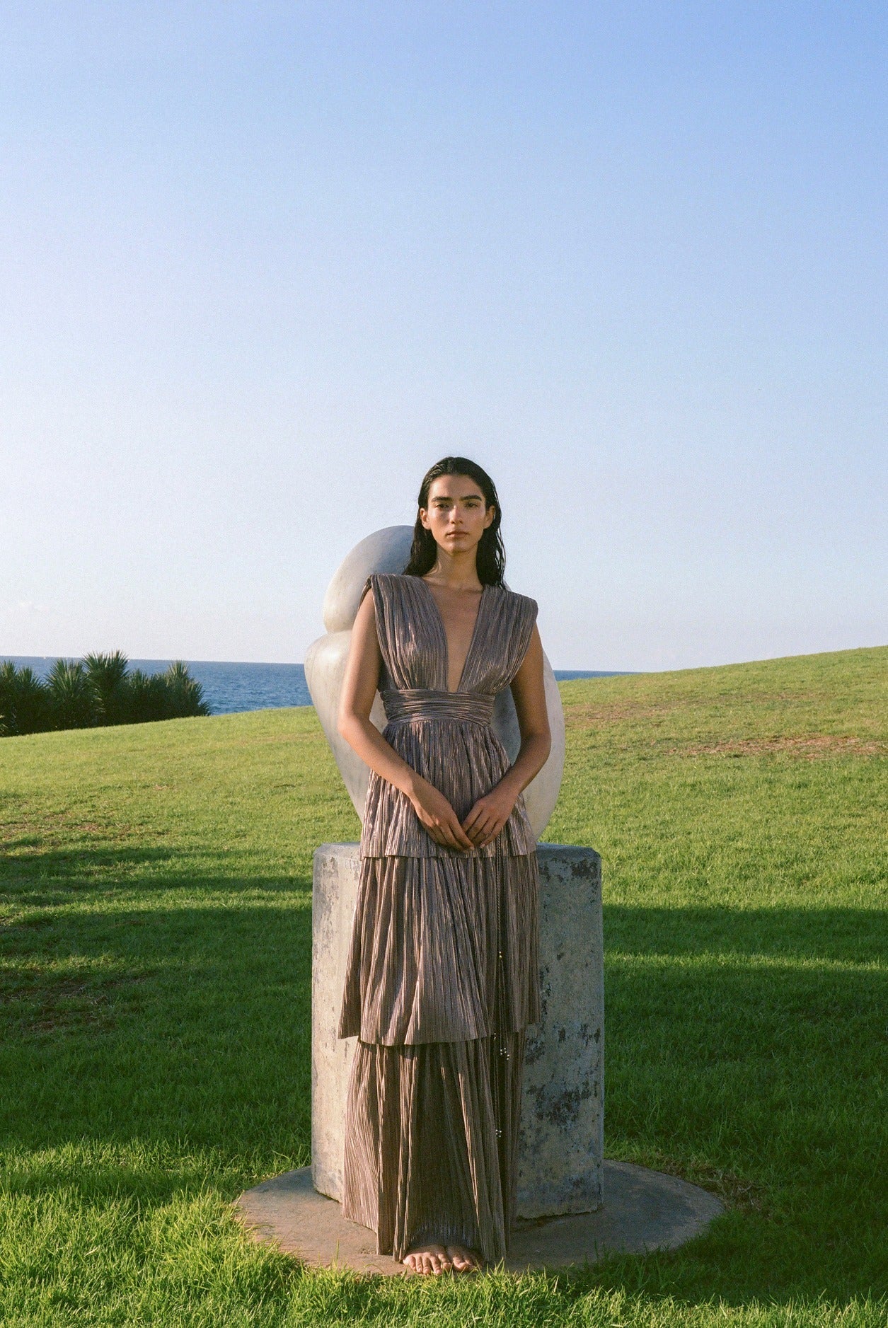 SABINA MUSAYEV - pleated_knit_w_gold_foil_mocha_pre_fall_26_27
